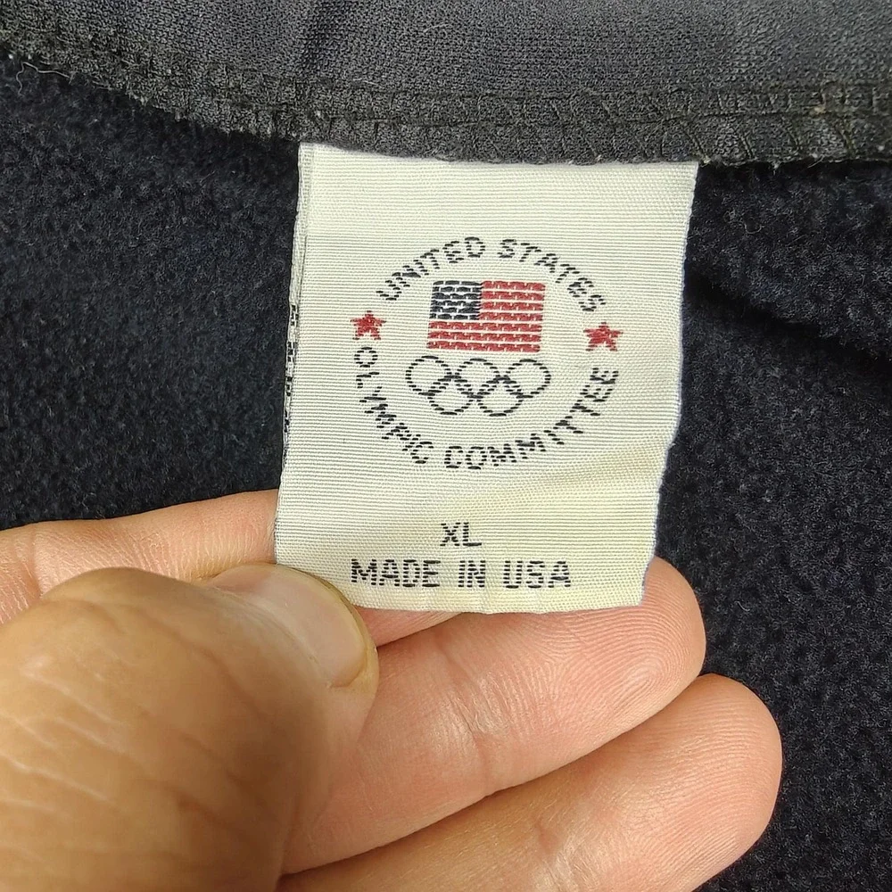 Vintage USA Olympic Track Jacket Mens XL Blue Olympics Full Zip Made USA Fleece